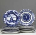 Staffordshire twentyfour assorted plates decorated with historic scenes baltimore and ohio scenes city plates etc early 20th c largest 10 12