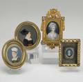 Portrait miniatures four portraits of women two on ivory and two on paper in rectangular or oval frames early 19th c