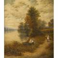 Howard hill american 18401890 untitled children by the river oil on canvas framed provenance private collection pennsylvania signed lower right 14 x 12