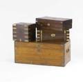 English camphor chest together with two lap desks and bottle box all 19th c largest 13 x 29 x 13