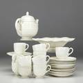 Wedgwood edme tea service set includes teapot ten cups and thirteen saucers together with a wedgwood creamware footed bowl teapots 7 x 6 12 dia