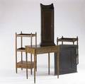 English furniture grouping five pieces include two tier tables one drawer stand corner cabinet and hanging cabinet all 19th20th c tallest 36 x 15 sq