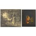 19th c paintings two works of art johannes rosierse attr18181901 woman with a lantern oil on board framed 9 34 x 7 34 untitled pastoral scene with figures charcoal on paper fr