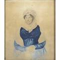 19th c portraits two untitled paintings framed woman in a blue dress oil on canvas 14 x 11 12 sight woman in a lace cap watercolor on paper 12 x 10 12 sight
