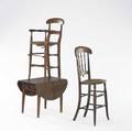 Childrens furniture five pieces include two high chairs dropleaf table and two chairs 19th c largest 38 x 17 x 12
