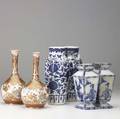 Asian porcelain six pieces pair of kutani vases ca 1900 one chipped pair of victorian vases in the asian taste two blue and white baluster vases decorated with dragons tallest 9