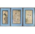 Three japanese prints on silk all framed provenance private collection new york largest 15 12 x 8 12
