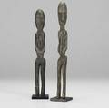 Two lobi female spirit figures burkina faso africa carved wooden set of shrine figures known as bateba phuwe or thil both have inset copper eyes and shows some handling and wear suggesting ritual u