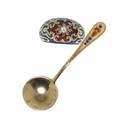 Enameled accessories two pieces include gold ring and russian silver spoon spoon 8
