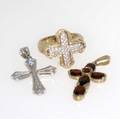 Gold cruciform jewelry 14k yg diamond pave ring size 10 14k wg diamond and blue topaz pendant 1 38 9k yg and garnet pendant 1 38 146 gs gw