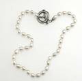 Links of london cultured pearl white sapphire silver mounted toggle necklace 16 in original boxed pouch