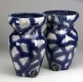 Lipscomb  co england pair of ceramic water filtration urns with cobalt sponge decoration stamped lipscomb  patentees london 16 x 10 12 dia