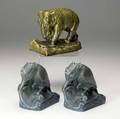Rookwood three production bookends two rooks and a single elephant all with damages and repairs rooks 5 34