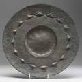 Arts  crafts copper large hammered copper charger with stylized wreath pattern excellent dark patina 16 dia