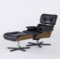 Style of eames lounge chair and ottoman upholstered in black leather chair 32 x 33 x 35