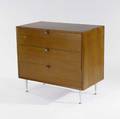 George nelson  herman miller three drawer chest with walnut veneer and spun aluminum legs 31 x 34 x 18 12