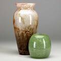 Durand two mottled glass vases one classicallyshaped in orange the other ovoid in green both marked 12 and 5 14 h