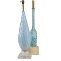 Ermanno toso  fratelli toso etc two glass lamp bases one nerox by ermanno toso for fratelli toso the other possibly by seguso in pale blue with submerged controlled bubbles on tiered marble bas