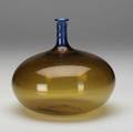 Venini bottleshaped vase with amber body and blue neck etched venini italia 6 x 6 12