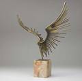 Curtis jere wire sculpture of a hawk in gold finish on marble base 1978 signed c jere 1978 27 x 26 x 12