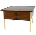 Modern walnut twodrawer side table with tray top on brass legs 21 12 x 31 sq
