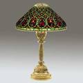 tiffany studios jeweled venetian giltbronze table lamp with a foursocket base an estate lamp the best such example weve seen with a jeweled base and upgraded glass shade stamped tiffany stu