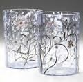 galle pair of early faceted vases enameled in the aesthetic movement style with thistle in polychrome on a clear ground c 1885 signed eg depose emile galle a nancy 8 x 5 12