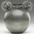 lalique ronsard vase of frosted and clear smokey glass with double handles c 1926 m p 435 no 982 stamped r lalique etched france 8 x 8