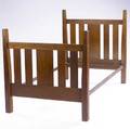 l  jg stickley slatted twin bed with tall tapering posts in quadrilinear construction complete with original iron side rails branded mark the work of headboard 50 x 44 12