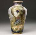 riessner stellmacher  kessel amphora tall and fine art nouveau vase painted and squeezebagdecorated with a female warrior possibly joan of arc clad with an eagle helmet and bejeweled gown som