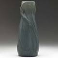 van briggle bulbous vase embossed with daffodils and swirling leaves under a fine leathery light green to teal glaze 1906 aa van briggle colorado springs 40 1906 10 x 4
