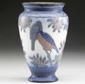 rookwood decorated mat vase painted by et hurley with birds and blossoms 1933 uncrazed flame markxxxiiiseth 6 12 x 4