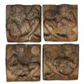 batchelder group of four rare and early corbels depicting medieval musicians trumpet lute and cymbals player along with a singer period varnish stamped batchelder pasedena 6 sq