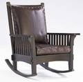 l  jg stickley  onondaga shops rocker no 781 12 with slats to seat new crossstitched leather cushions on webbed base unmarked 36 x 30 14 x 26