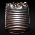 george ohr ribbed vessel with folded rim covered in gunmetal brown glaze stamped ge ohr biloxi miss 4 x 3 14