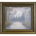 Rookwood very large fine and rare scenic vellum plaque painted by et hurley with a snowcapped mountain and surrounding lake flanked by birch trees 1946 minimal crazing in original frame flame