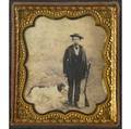 Outdoor portrait of a hunter and his hound dog sixthplate daguerreotype cased image