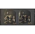 Portrait of finelydressed group of four perhaps father and children finely handtinted sixthplate stereoscope daguerreotypes