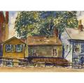 Max kuehne american 18801968 houses below the boardwalk watercolor on paper framed stamped 13 34 x 18 14 sight provenance estate of the artist private collection new york