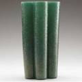 Murano lobed vase in green pulegoso glass stamped made in italy 9 34 x 5 12