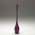 Venini tall and elegantly tapered stoppered glass bottle with blue and red canes venini paper label 18 12 x 3