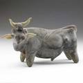 Alfredo barbini corroso glass bull sculpture in forest green engraved alfredo barbini 7 14 x 13 x 4