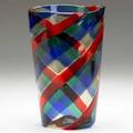 Fulvio bianconi  venini fasce ritorte blown glass vase in red blue green and clear stamped venini murano italia 8 14 x 5 14