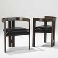 Afra and tobia scarpa  gavina pair of armchairs with black leather seats on rosewood frames 27 x 23 x 17 12