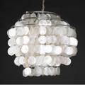 Verner panton  j luber ag fun 10 elliptical chandelier with abelone shell discs suspended from threetier frame 22 12 x 16