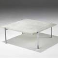 Poul kjaerholm  e kold christensen pk61 coffee table with white marble top over steel base stamped christensen mark 12 34 x 35 sq