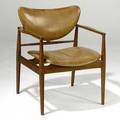 Finn juhl  baker teak armchair with tan leather seat and backrest 32 x 27 x 23