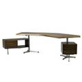 Osvaldo borsani  tecno large desk with curved rosewood top over two swiveling threedrawer pedestals on steel base top 30 x 98 x 50