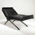 Osvaldo borsani  tecno l77 adjustable lounge chair with black leather cushions over rubber webbing on enameled metal and brass frame reference il design italiano degli anni 50 branzi pg 68 o