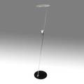 Venini floor lamp with convex glass disc diffuser on polished tubular steel stem and black enameled base provenance juan montoya collection signed venini 51 x 9 34 dia